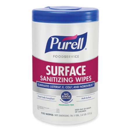 PURELL Foodservice Surface Sanitizing Wipes, Fragrance-Free, 10 x 7, 110/Canister, 6 Canisters/Carton (934106CT)