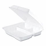 Foam Hinged Lid Containers, 3 Compartments, 9.25 x 9.5 x 3, White, 100/Sleeve, 2 Sleeves/Carton (95HT3R)