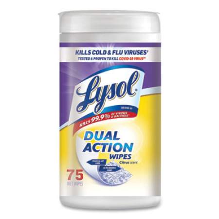 LYSOL Dual Action Disinfecting Wipes, Citrus, 7 x 7.5, 75/Canister (81700)