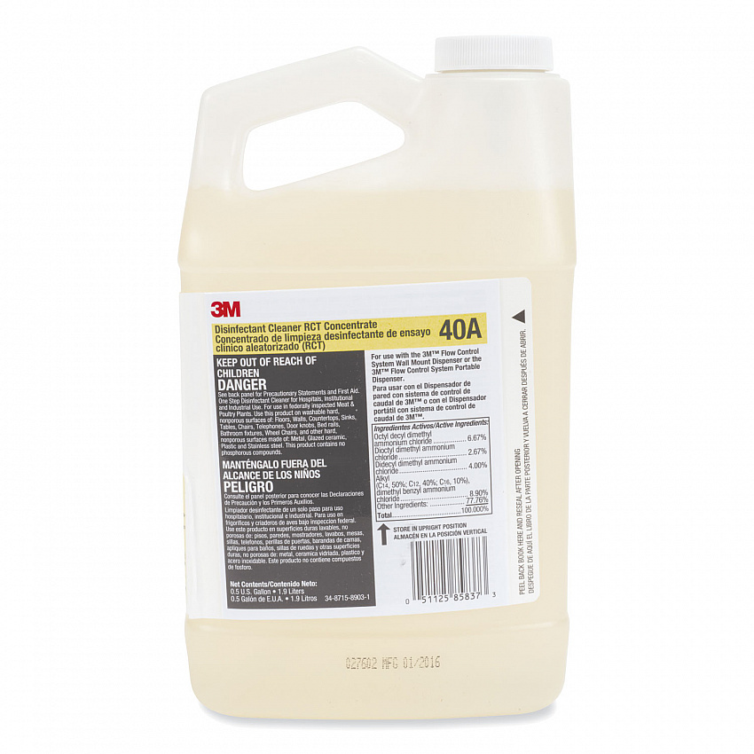 Disinfectant Cleaner RCT Concentrate, 0.5 gal Bottle, Fragrance-Free, 4/Carton (40A)