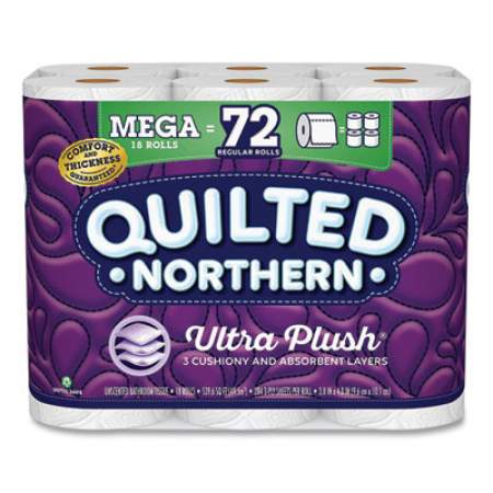Quilted Northern Ultra Plush Bathroom Tissue, Mega Rolls, Septic Safe, 3-Ply, White, 4 x 4, 284 Sheets/Roll, 18 Rolls/Carton (24442255)