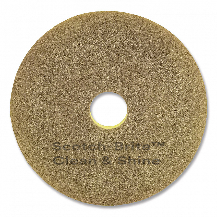 Clean and Shine Pad, 13" Diameter, Brown/Yellow, 5/Carton (09549)