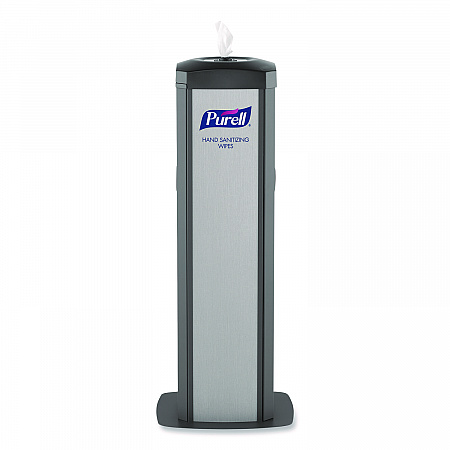 DS360 High Capacity Hand Sanitizing Wipes Station, 17 x 17.25 x 44.25, Black/Silver (911401SLVHSW)