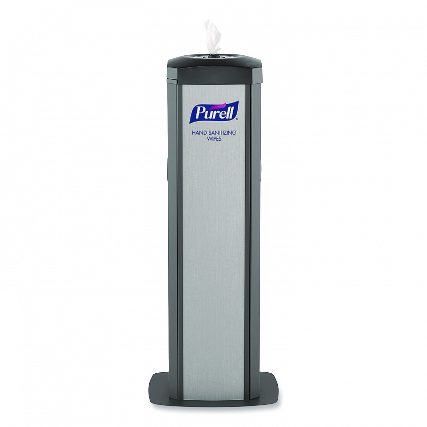 DS360 High Capacity Hand Sanitizing Wipes Station, 17 x 17.25 x 44.25, Black/Silver (911401SLVHSW)