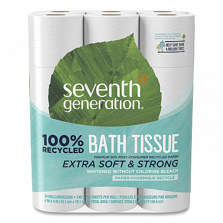 100% Recycled Bathroom Tissue, Septic Safe, 2-Ply, White, 240 Sheets/Roll, 24 Rolls/Pack (13738)