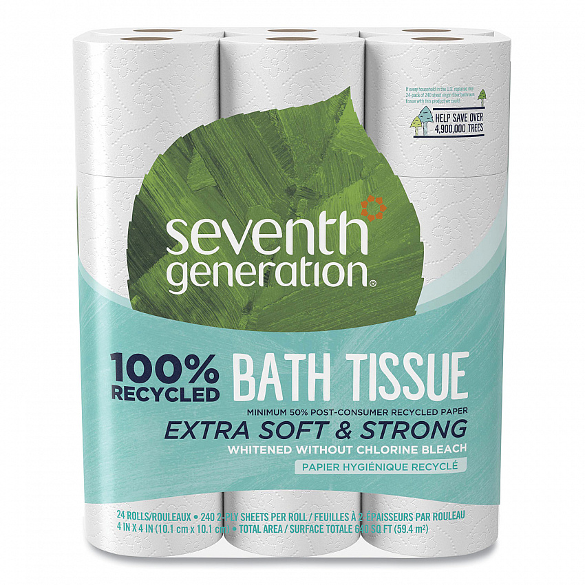 100% Recycled Bathroom Tissue, Septic Safe, 2-Ply, White, 240 Sheets/Roll, 24 Rolls/Pack (13738)