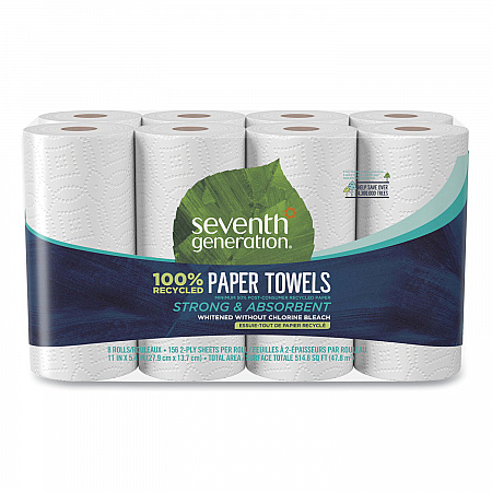 100% Recycled Paper Kitchen Towel Rolls, 2-Ply, 11 x 5.4, 156 Sheets/Roll, 8 Rolls/Pack (13739PK)