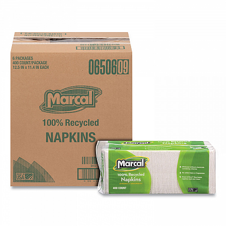 100% Recycled Luncheon Napkins, 1 Ply, 11.4 x 12.5, White, 400/Pack, 6 Packs/Carton (6506)
