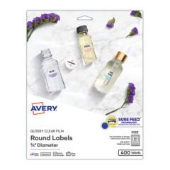 Avery Printable Self-Adhesive Permanent ID Labels w/Sure Feed, 3/4" dia, Clear, 400/PK (4222)