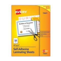Avery Clear Self-Adhesive Laminating Sheets, 3 mil, 9" x 12", Matte Clear, 50/Box (73601)