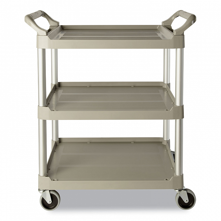 Three-Shelf Service Cart, Plastic, 3 Shelves, 200 lb Capacity, 18.63" x 33.63" x 37.75", Platinum (342488PM)