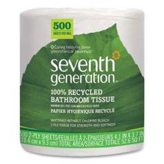 Seventh Generation 100% Recycled Bathroom Tissue, Septic Safe, 2-Ply, White, 500 Sheets/Jumbo Roll, 60/Carton (137038)