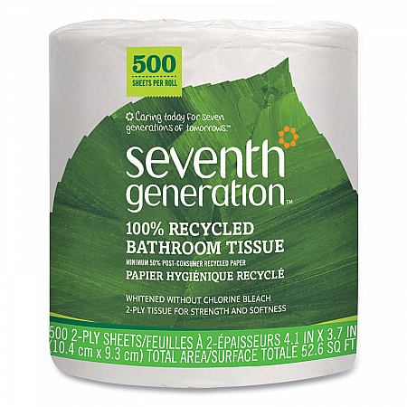 100% Recycled Bathroom Tissue,  Individually Wrapped Rolls, Septic Safe, 2-Ply, White, 500 Sheets/Roll, 60 Rolls/Carton (137038)