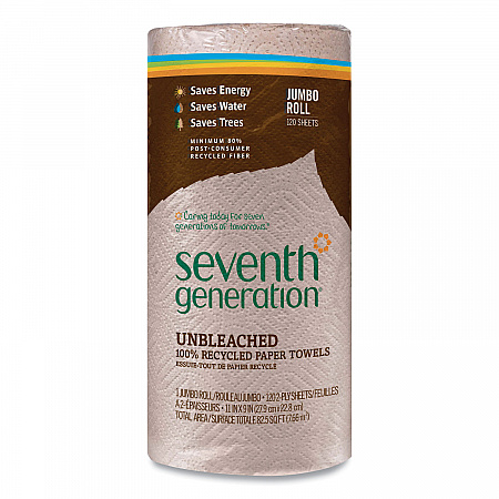 Natural Unbleached 100% Recycled Paper Kitchen Towel Rolls, 2-Ply, Individually Wrapped, 11 x 9, 120/Roll, 30 Rolls/Carton (13720CT)