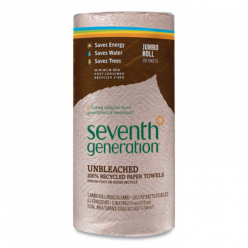 Natural Unbleached 100% Recycled Paper Kitchen Towel Rolls, 2-Ply, Individually Wrapped, 11 x 9, 120/Roll, 30 Rolls/Carton (13720CT)