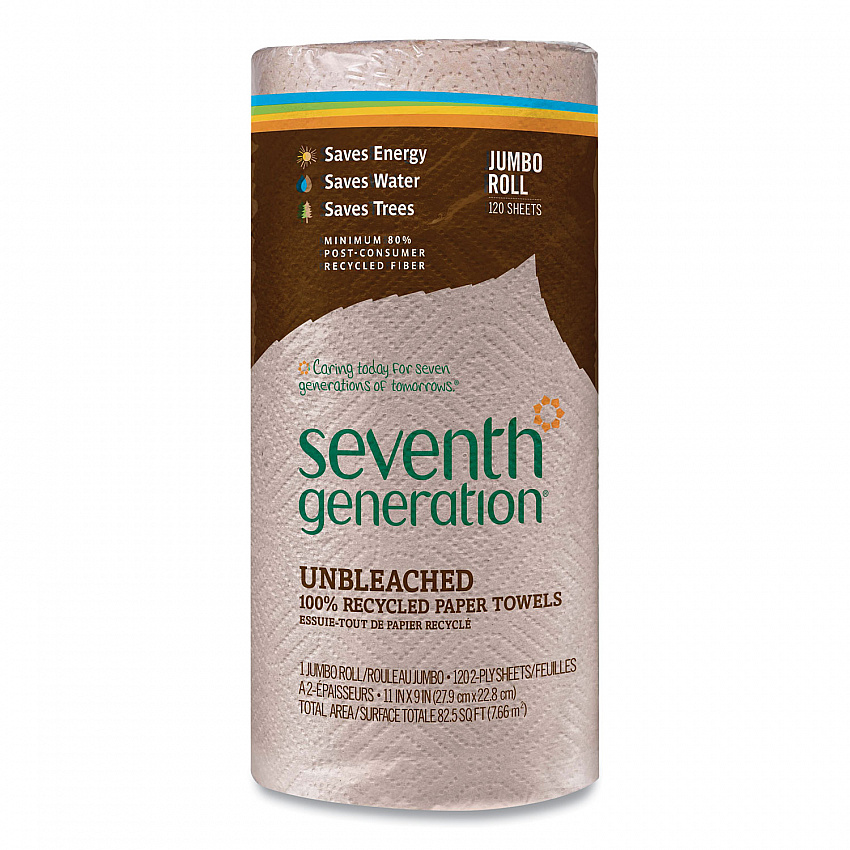 Natural Unbleached 100% Recycled Paper Kitchen Towel Rolls, 2-Ply, 11 x 9, 120 Sheets/Roll (13720RL)