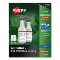 Avery UltraDuty GHS Chemical Waterproof and UV Resistant Labels, 3.5 x 5, White, 4/Sheet, 50 Sheets/Pack (60523)
