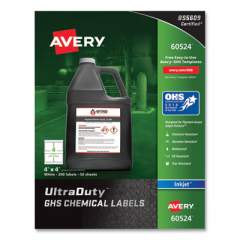 Avery UltraDuty GHS Chemical Waterproof and UV Resistant Labels, 4 x 4, White, 4/Sheet, 50 Sheets/Pack (60524)