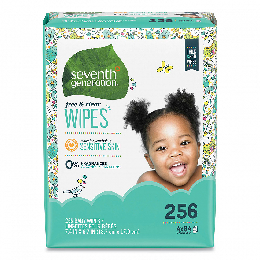 Free and Clear Baby Wipes, 7 x 7, Refill, Unscented, White, 256/Pack, 3 Packs/Carton (34219CT)