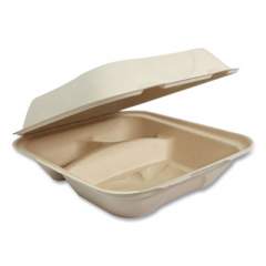 World Centric Fiber Hinged Containers, 3-Compartment, 8 x 8 x 3, Natural, 300/Carton (TOSCU8T)