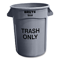 Vented Round Brute Container, "Trash Only" Imprint, 32 gal, Plastic, Gray (263294GRA)