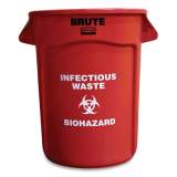 Rubbermaid Commercial Round Brute Container with "Infectious Waste: Biohazard" Imprint, Plastic, 32 gal, Red (263294RED)