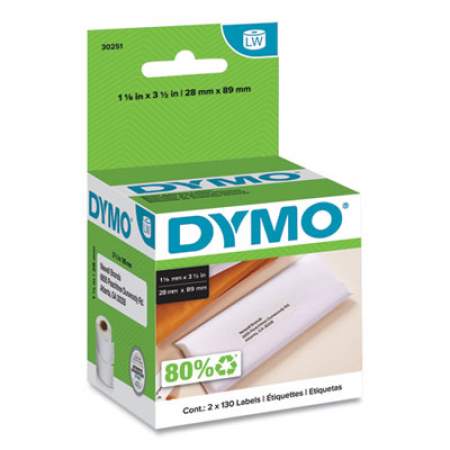 DYMO LabelWriter Address Labels, 1.12" x 3.5", White, 130 Labels/Roll, 2 Rolls/Pack (30251)