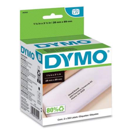 DYMO LabelWriter Address Labels, 1.12" x 3.5", White, 350 Labels/Roll, 2 Rolls/Pack (30252)