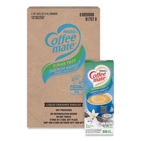 Coffee mate Liquid Coffee Creamer, Sugar-Free French Vanilla, 0.38 oz Mini Cups, 50/Box, 4 Boxes/Carton, 200 Total/Carton (91757CT)