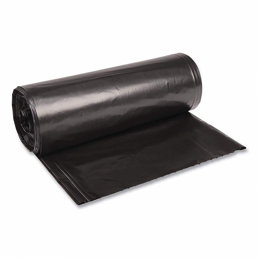 Recycled Low-Density Polyethylene Can Liners, 60 gal, 1.6 mil, 38" x 58", Black, Perforated, 10 Bags/Roll, 10 Rolls/Carton (523)