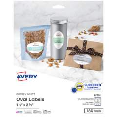 Avery Oval Labels with Sure Feed and Easy Peel, 1 1/2 x 2 1/2, Glossy White, 180/Pack (22804)