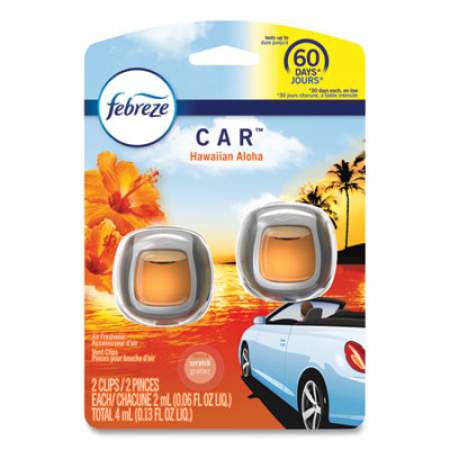 Febreze CAR Air Freshener, Hawaiian Aloha, 2 mL Clip, 2/Pack, 8 Packs/Carton (94734CT)
