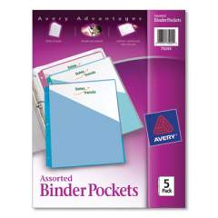 Avery Binder Pockets, 3-Hole Punched, 9 1/4 x 11, Assorted Colors, 5/Pack (75254)