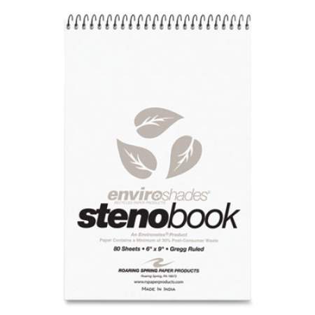 Roaring Spring Enviroshades Steno Notepad, Gregg Rule, White Cover, 80 Gray 6 x 9 Sheets, 4/Pack (12274)