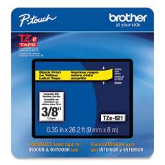 Brother P-Touch TZe Laminated Removable Label Tapes, 0.35" x 26.2 ft, Black on Yellow (TZE621CS)