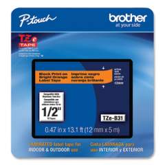 Brother P-Touch TZe Laminated Removable Label Tapes, 0.47" x 26.2 ft, Black on Orange (TZEB31CS)