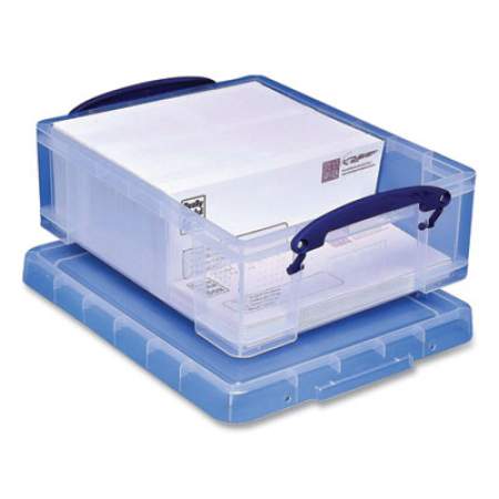 Really Useful Box Snap-Lid Storage Bin, 2.14 gal, 11" x 14" x 5", Clear/Blue (81C)