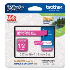 Brother P-Touch TZ Standard Adhesive Laminated Labeling Tape, 0.47" x 16.4 ft, White/Berry Pink (TZEMQP35)