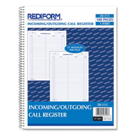 Rediform Wirebound Call Register, 8.5 x 11, 1/Page, 3.700 Forms (50111)