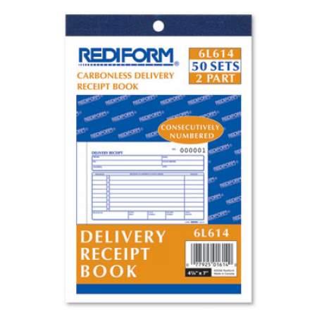 Rediform Delivery Receipt Book, Three-Part Carbonless, 6.38 x 4.25, 1/Page, 50 Forms (6L614)