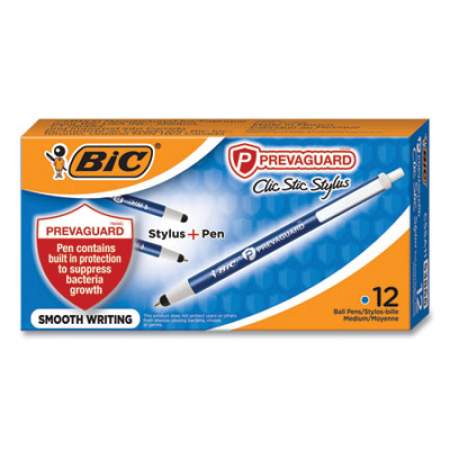BIC PrevaGuard Ballpoint/Stylus Pen, Retractable, Medium 1 mm, Blue Ink/Blue Barrel, Dozen (CSSA11BE)