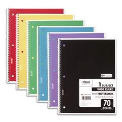 Mead Spiral Notebook, 3-Hole Punched, 1 Subject, Wide/Legal Rule, Randomly Assorted Covers, 10.5 x 7.5, 70 Sheets (05510)