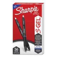 Sharpie S-Gel S-Gel High-Performance Gel Pen, Retractable, Medium 0.7 mm, Blue Ink, Black Barrel, 36/Pack (2096176)