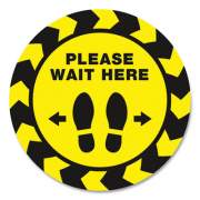 Avery Social Distancing Floor Decals, 10.5" dia, Please Wait Here, Yellow/Black Face, Black Graphics, 5/Pack (83020)
