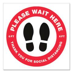 Avery Social Distancing Floor Decals, 10.5" dia, Please Wait Here, Red/White Face, Black Graphics, 5/Pack (83090)