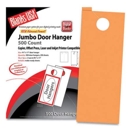 Blanks/USA Jumbo Micro-Perforated Door Hangers, 65 lb, 8.5 x 11, Hunter's Orange, 2 Hangers/Sheet, 250 Sheets/Pack (5T6HO)