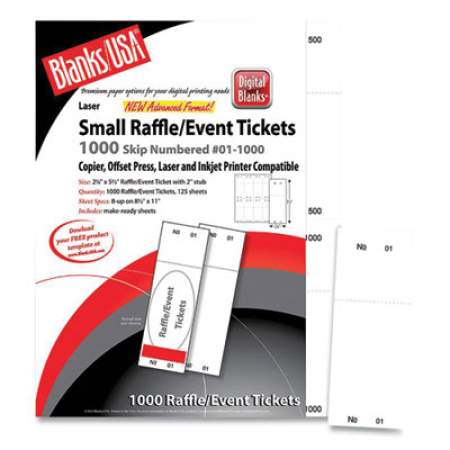 Blanks/USA Small Micro-Perforated Event/Raffle Ticket, 90 lb, 8.5 x 11, White, 8 Tickets/Sheet, 125 Sheets/Pack (810X9WH)