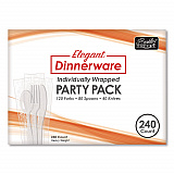 Elegant Dinnerware Heavyweight Cutlery Assortment, Heavyweight, (120) Forks/(80) Spoons/(40) Knives, Plastic, White, 240/Box (90191)