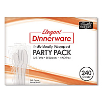 Elegant Dinnerware Heavyweight Cutlery Assortment, Heavyweight, (120) Forks/(80) Spoons/(40) Knives, Plastic, White, 240/Box (90191)
