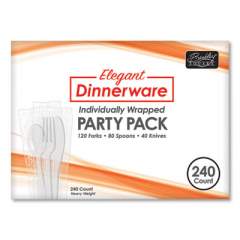Berkley Square Elegant Dinnerware Heavyweight Cutlery Assortment, Individually Wrapped, 120 Forks/80 Spoons/40 Knives, White, 240/Box (90191)
